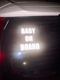 Baby On Board REFLECTIVE Decal | 5.5 x 4.5 in. | Reflective Safety Vehicle Decal | White/Silver