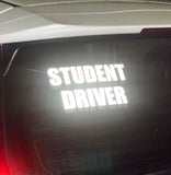 Student Driver REFLECTIVE Decal | 8 x 4.5 in. | Reflective Safety Vehicle Decal | White/Silver