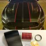 6" Vinyl Racing Stripes Kit - Matte Black - DIY - 30' or 36' long - plus Red Pinstripes