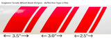 Reflective Wheel Hash Mark Decals - Chevrolet Corvette - 6 Highly Reflective Stickers - Engineer Grade Reflective Decals - red, white, black, yellow, blue, green, gold, orange