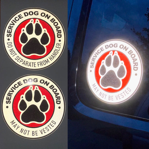 Reflective Service Dog On Board Decal | 6 inch | 2 Decals Included | May Not Be Vested AND Do Not Separate From Handler