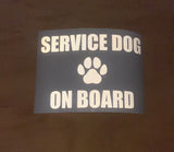 Service Dog On Board REFLECTIVE Decal | 7 x 5 in. | Reflective Safety Vehicle Decal | White/Silver