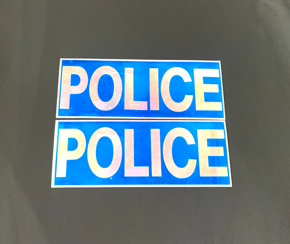 POLICE Reflective SEW ON Material | 4 inch wide | 2 panels | White/Blue
